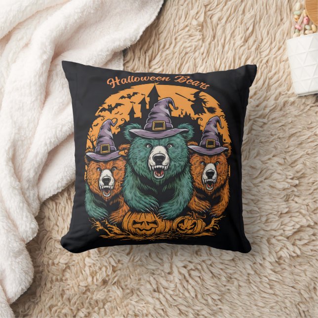 Coussin Des ours d'Halloween en casquettes sorciers ludiqu (Couverture)