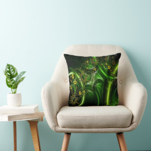 Coussin Design Abstrait de fleurs jaune noir et vert