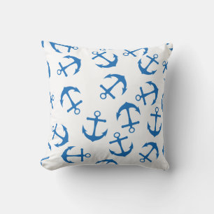 Coussin Design Ancre blanc et bleu
