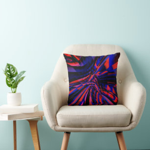 Coussin Design bleu des carrés alignés sur un objet tordu