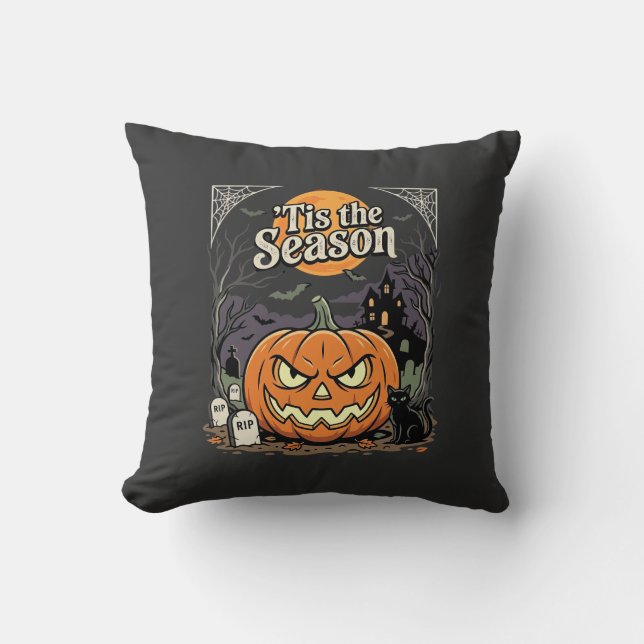 Coussin Design de chat de citrouille de la saison d'Hallow (Recto)