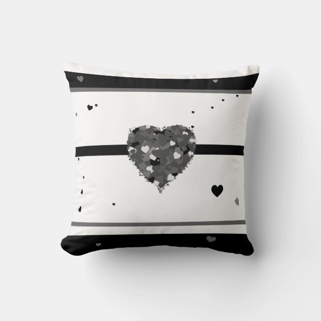 Coussin Design de coeur noir et blanc (Recto)
