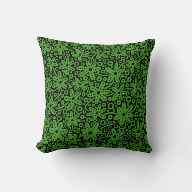 Coussin Design de fleurs - Avocado vert sur noir (Recto)