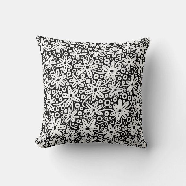 Coussin Design de fleurs - Blanc sur noir (Recto)