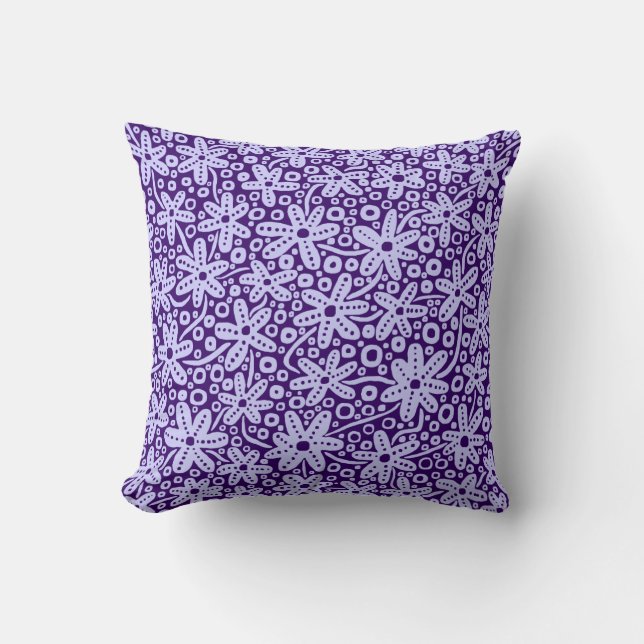 Coussin Design de fleurs - Bleu en poudre sur violet profo (Recto)