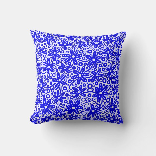 Coussin Design de fleurs - Bleu sur blanc (Recto)