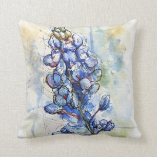 Coussin Design de fleurs d'aquarelle du Texas Bluebonnet