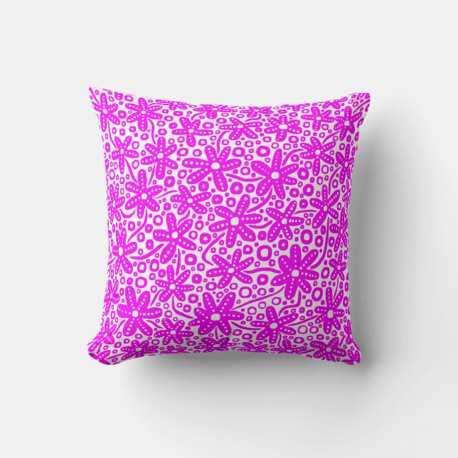 Coussin Design de fleurs - Magenta sur blanc (Recto)