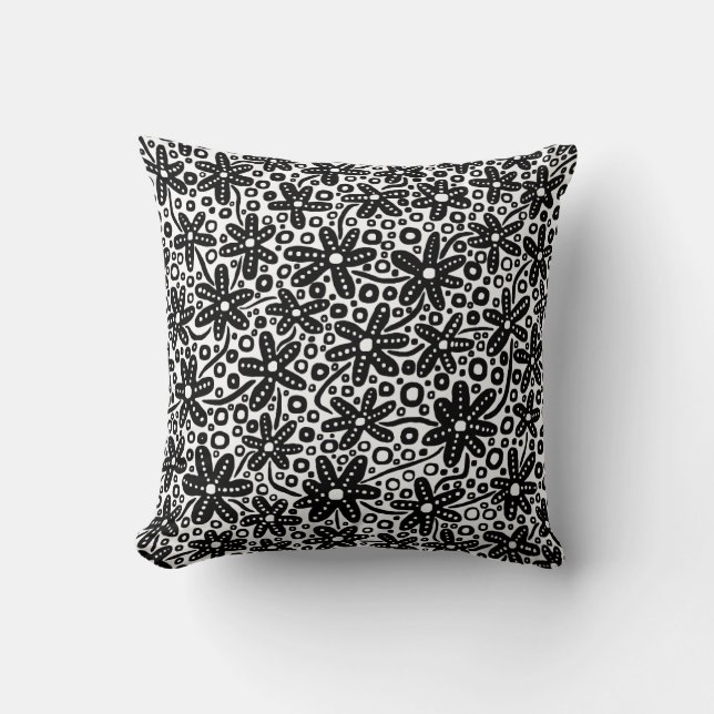 Coussin Design de fleurs - Noir (Recto)