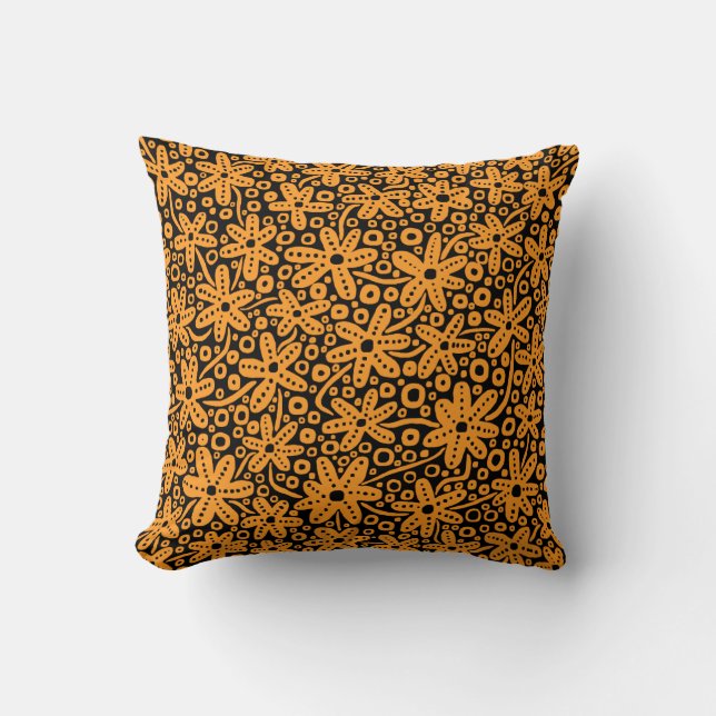 Coussin Design de fleurs - orange clair sur noir (Recto)