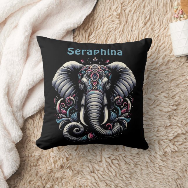 Coussin Design d'éléphant fleuri orné (Couverture)