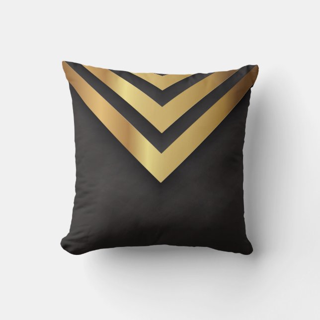 Coussin Design des triangles géométriques noirs et or (Recto)