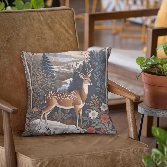 Coussin Design élégant de la nature des cerfs d'hiver (Créateur téléchargé)