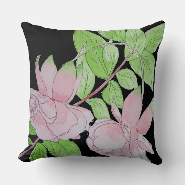 Coussin design floral contemporain avec fleurs roses (Recto)