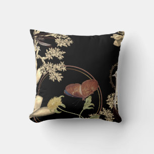Coussin Design floral élégant papillon noir