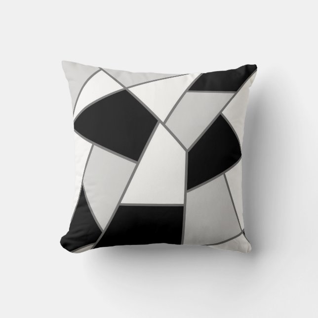 Coussin design graphique, noir et blanc, noir gris blanc (Recto)