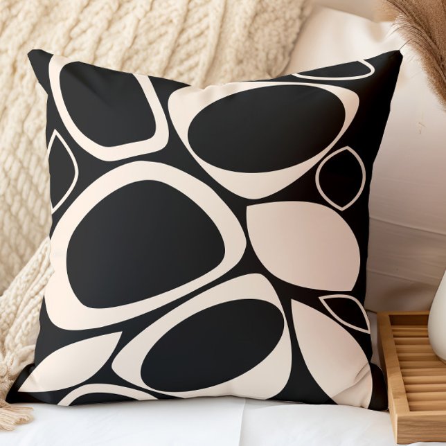 Coussin Design moderne Black Cream Abstrait Motif (Créateur téléchargé)
