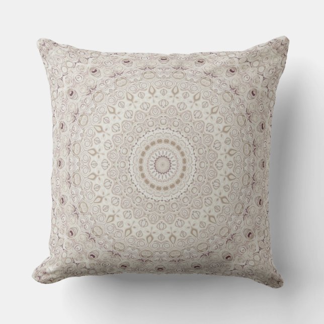 Coussin Design Motif en mandala beige et taupe (Recto)