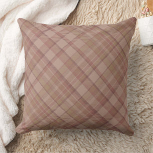 Coussin Design Motif Plaid Mauve Beige
