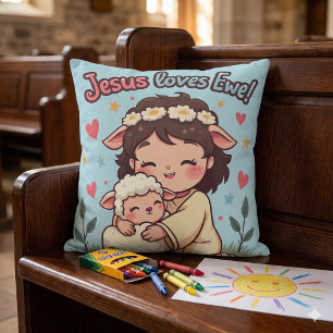 Coussin Design pastel "Jésus aime la brebis" chrétien kawa