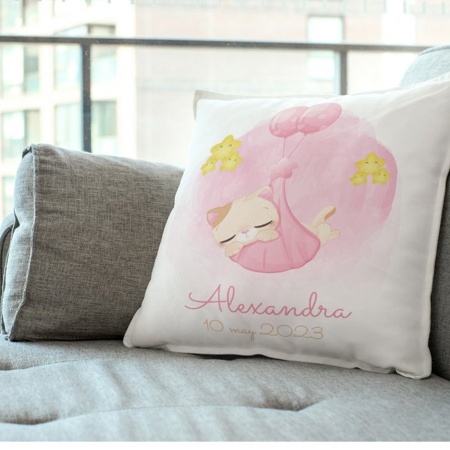 Coussin Design personnalisé Cute Kitten et Ballons (Personalized Cute Kitten and Balloons Design Throw Pillow)