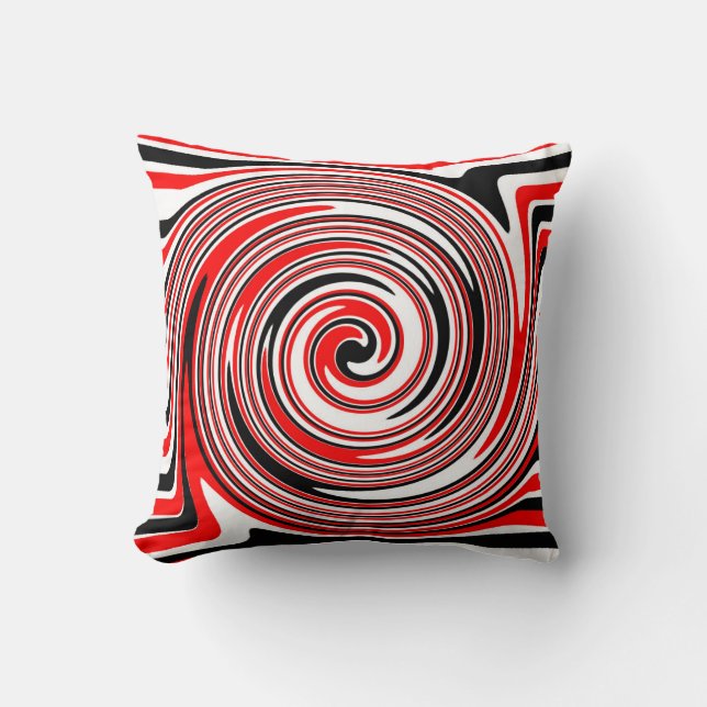 Coussin Design psychédélique rouge blanc et noir (Recto)