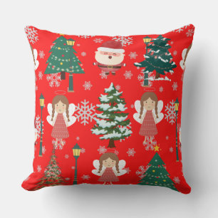 Coussin Design traditionnel de Noël rouge avec arbres père