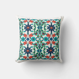 Coussin Design turc en couleur bleue avec tulipes rouges