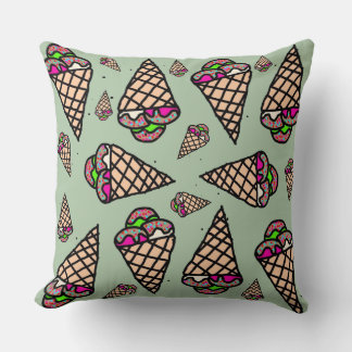 Coussin Dessin à la main Kawaii Crème glacée vert