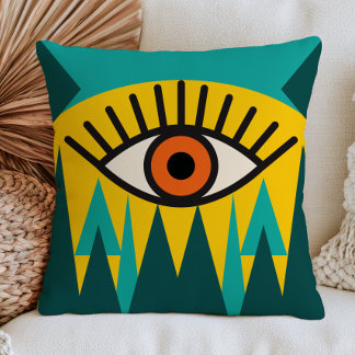 Coussin Dessin abstrait d'oeil maléfique Art mystique funk