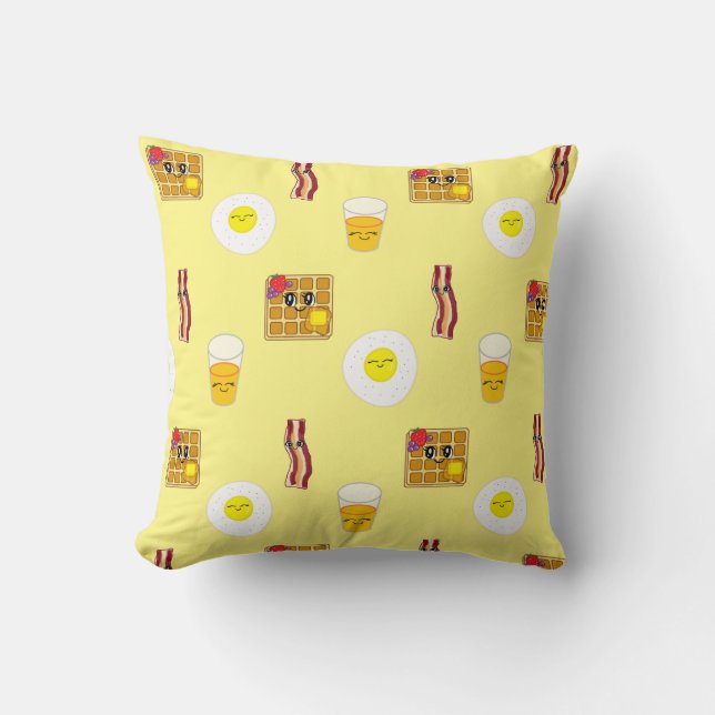 Coussin Dessin animé de bacon, d'œufs et de gaufres mignon (Recto)
