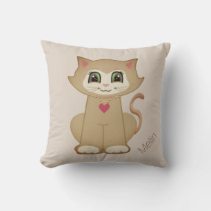 Coussin Dessin animé de chaton mignon sur fond beige