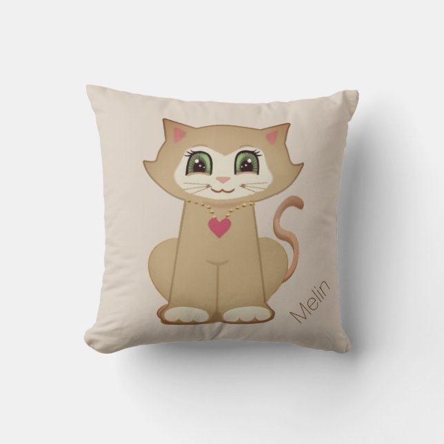 Coussin Dessin animé de chaton mignon sur fond beige (Recto)