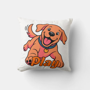 Coussin Dessin animé de chiot mignon et joueur avec typogr