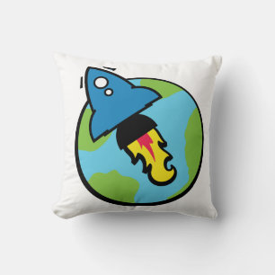 Coussin Dessin animé de science-fiction Rocket And Planet