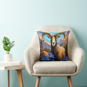 Coussin Dessin animé d'un mouton bighorn du Colorado Blue