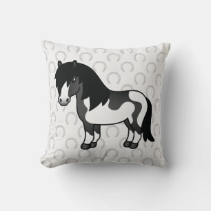 Coussin Dessin animé mignon de poney Shetland Pinto noir