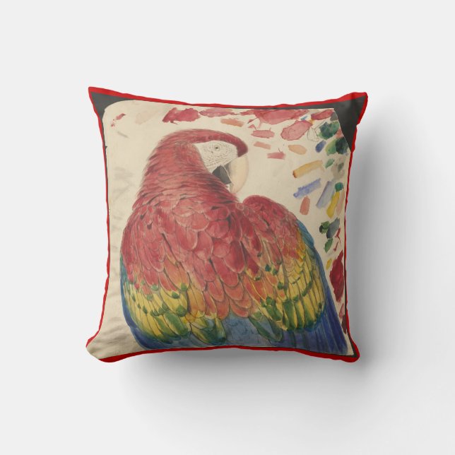 Coussin Dessin antique de perroquet d'ara d'écarlate sur (Recto)