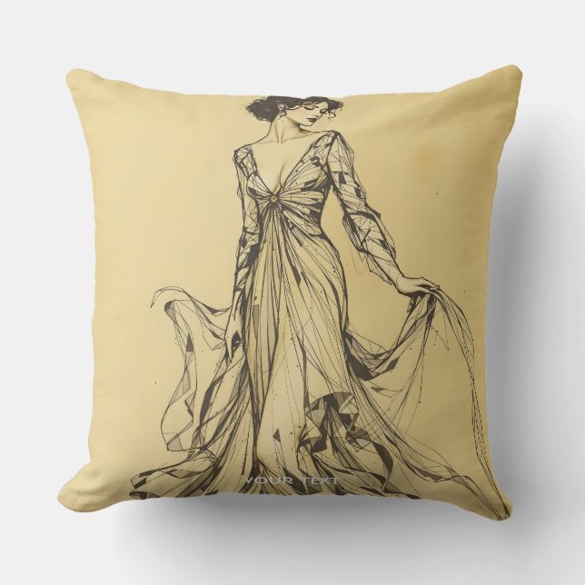 Coussin Dessin au crayon mignon de la dame Imaginaire (Recto)