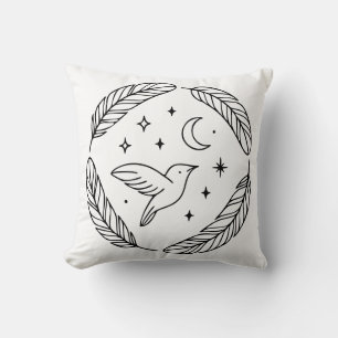 Coussin Dessin au trait de colibri mystique dans un cercle