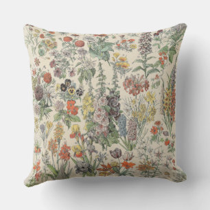 Coussin Dessin botanique floral mignon par Adolphe Millot