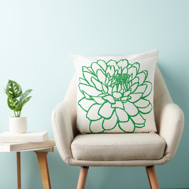 Coussin Dessin Chrysanthemum - Vert d'herbe sur blanc (Chaise)