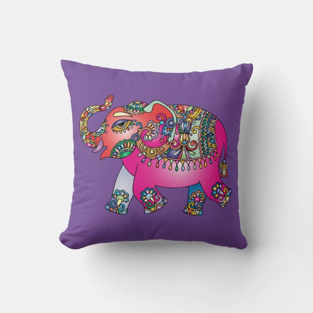 Coussin Dessin coloré de l'éléphant Paisley (Recto)