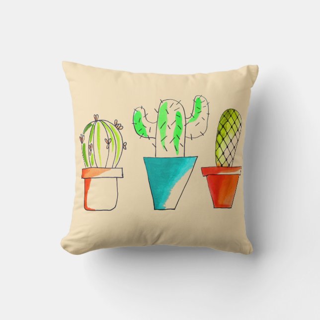 Coussin Dessin de cactus mexicain mignon (Recto)