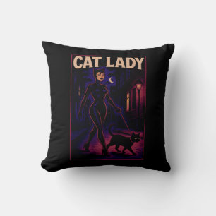 Coussin Dessin de chat de dame de ville nocturne Sass Art 