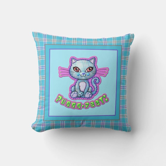 Coussin Dessin de chat plaqué transparent réversible (Recto)