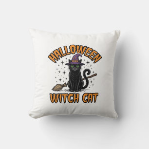 Coussin Dessin de gravure vintage de chat de sorcière d'Ha