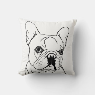 Coussin Dessin de ligne tendance Bouledogue Français noir 