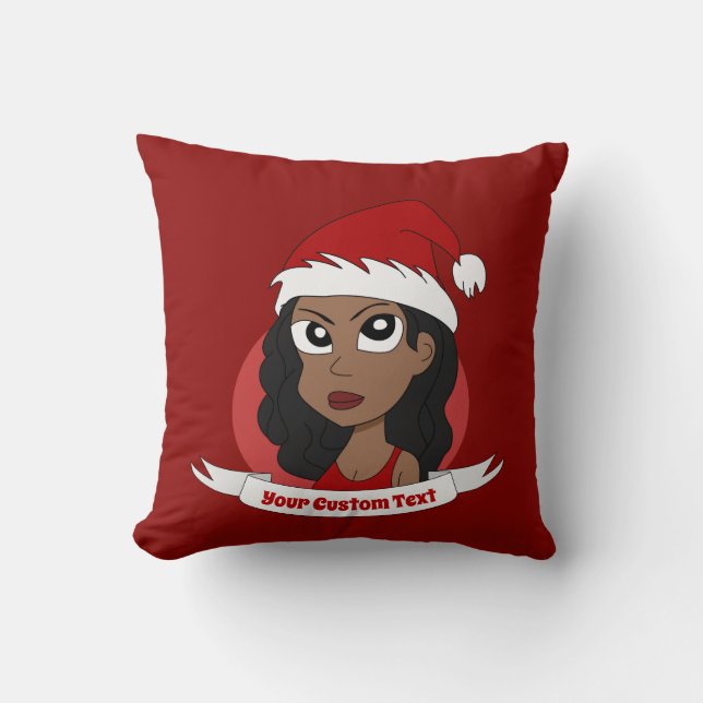 Coussin Dessin de Noël de la jeune femme Throw Pillow (Recto)