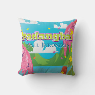 Coussin Dessin de Padangbai sur affiche de voyage.